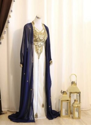 White and Blue Gown with Zari Work kaftan jacket