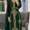 Emerald Green Moroccan Kaftan Dress with Gold Embroidery Luxury Handmade Designer Caftan for Wedding Henna Party Nikkah Eid Engagement and Evening Wear (1)