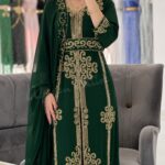 Emerald Green Moroccan Kaftan Dress with Gold Embroidery Luxury Handmade Designer Caftan for Wedding Henna Party Nikkah Eid Engagement and Evening Wear (1)