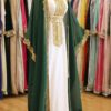 Emerald green Moroccan kaftan with white inner dress (1)