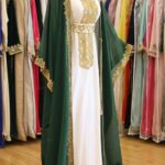 Emerald green Moroccan kaftan with white inner dress (1)