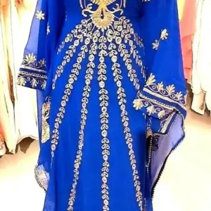 Royal Blue Kaftan with Intricate Gold Embroidery