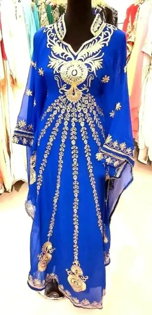Royal Blue Kaftan with Intricate Gold Embroidery
