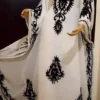 White Dubai Farasha Abaya Hand-Embroidered Moroccan Kaftan with Aari Work (2)