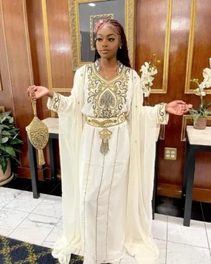 White and Gold Kaftan for Eid Bridal Nikkah Dress (3)