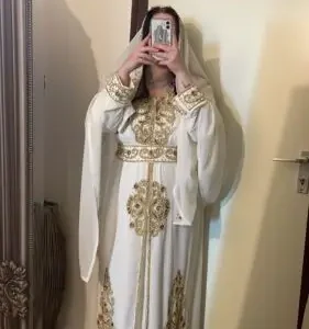 White and Gold Kaftan for EidBridal Nikkah Dress