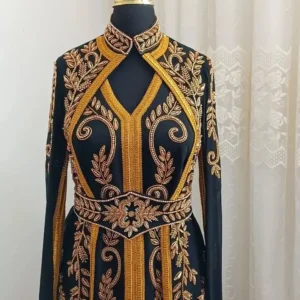 Black Moroccan Kaftan with Gold Embroidery for Weddings and Festive Celebrations (1)