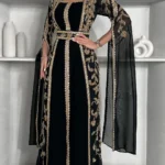 Black and Gold Embroidered Farasha Abaya Handmade Dubai Kaftan (6)