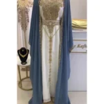 Elegant Blue Moroccan Embroidered Kaftan with White Inner Dress (1)