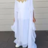 Kids’ kaftan dress in white and black with gold embroidery (2)