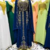 Moroccan Kaftan Gown Collection with Golden Embroidery in Navy Blue
