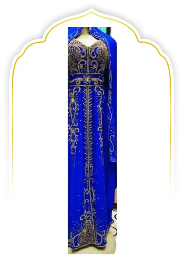 Moroccan Kaftan Gown Collection with Golden Embroidery in Royal Blue (1)