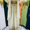 Moroccan Kaftan Gown Collection with Golden Embroidery in White