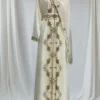 White Moroccan Kaftan with Hand-Embroidered Gold Details