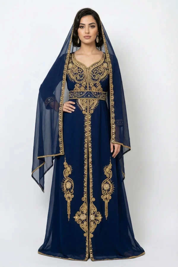 navy blue gold embroidered moroccan kaftan (1)