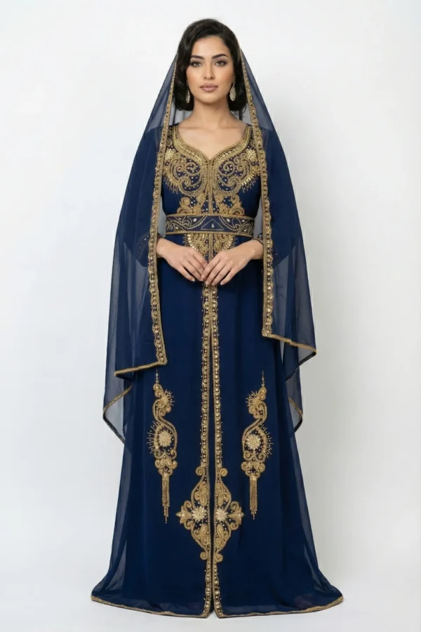 navy blue gold embroidered moroccan kaftan (2)