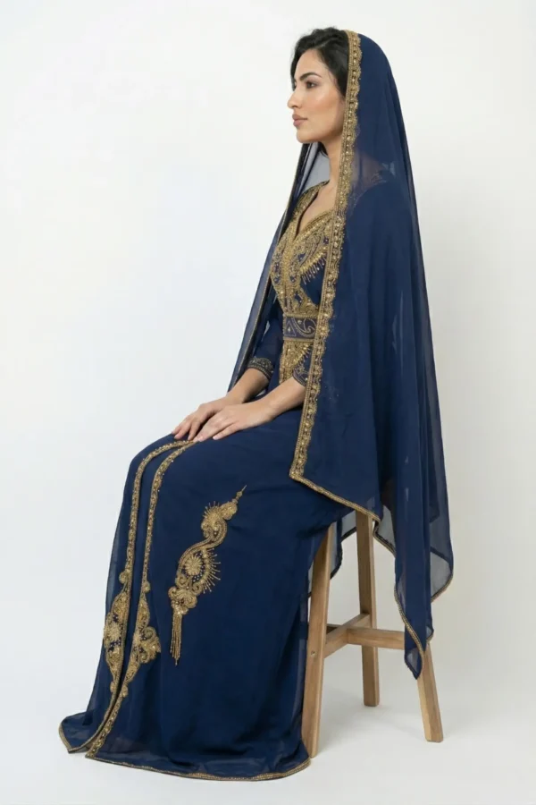 navy blue gold embroidered moroccan kaftan (3)