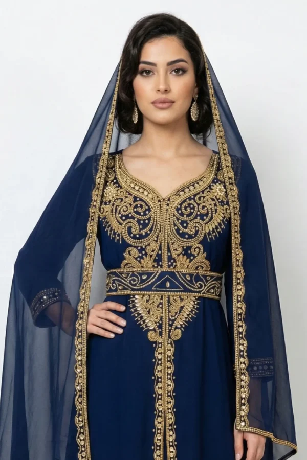 navy blue gold embroidered moroccan kaftan (4)