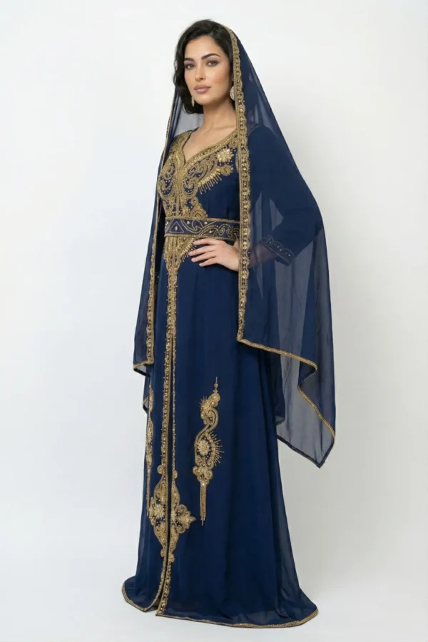 navy blue gold embroidered moroccan kaftan (5)