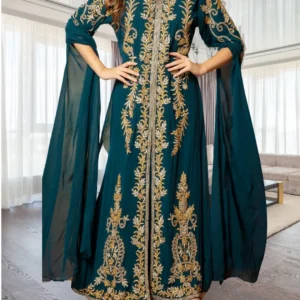 Blue Moroccan Takchita Caftan with Gold Embroidery (1)