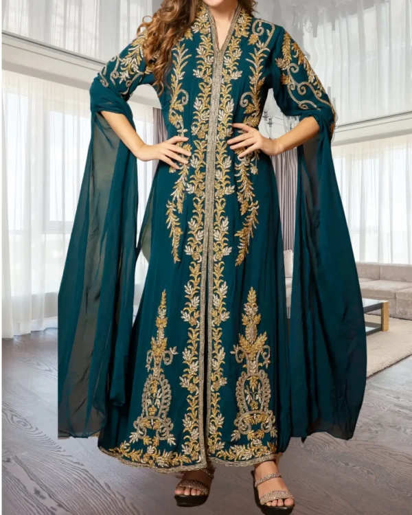 Blue Moroccan Takchita Caftan with Gold Embroidery (1)