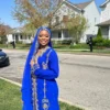 Royal blue Moroccan kaftan with gold embroidery, luxury abaya dress with matching hijab (1)