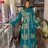 Teal Moroccan kaftan with gold hand embroidery, elegant abaya dress for special occasions (1)