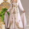 White Moroccan Dubai Kaftan - Hand-Beaded Arabic Abaya for Eid, Weddings, and Parties Maxi Farasha Floor-Length Dress for Women (1)