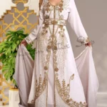 White Moroccan Dubai Kaftan - Hand-Beaded Arabic Abaya for Eid, Weddings, and Parties Maxi Farasha Floor-Length Dress for Women (1)