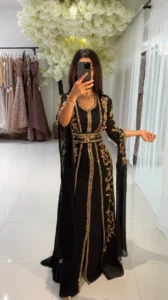 Elegant Black & Gold Moroccan Kaftan (1)
