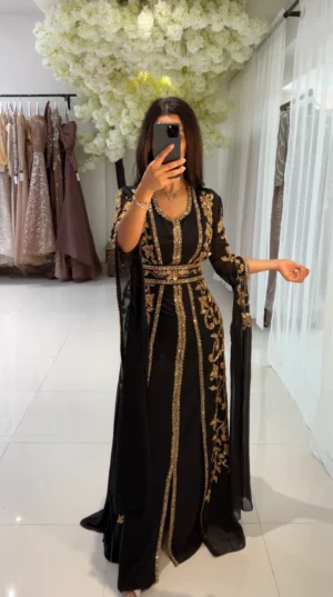 Elegant Black & Gold Moroccan Kaftan (1)