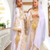 Elegant White & Gold Girls' Moroccan Kaftan Dress, featuring hand embroidery, premium fabric & a princess-like silhouette (1)