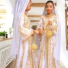 Elegant White & Gold Girls' Moroccan Kaftan Dress, featuring hand embroidery, premium fabric & a princess-like silhouette (3)