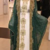 Emerald green Arabic Moroccan Dubai Kaftan Hand Beaded with Gold Hand Embroidery (1)