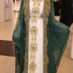 Emerald green Arabic Moroccan Dubai Kaftan Hand Beaded with Gold Hand Embroidery (1)