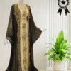 Emerald green Moroccan kaftan with gold embroidery, luxurious Arabian gown for weddings and special occasions (1)