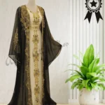 Emerald green Moroccan kaftan with gold embroidery, luxurious Arabian gown for weddings and special occasions (1)