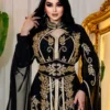 Luxury Black & Gold Embroidered Moroccan Kaftan – Elegant Georgette Gown (5)