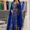 Royal blue Moroccan kaftan with gold embroidery luxury Islamic dress for weddings and formal events (1)