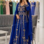 Royal blue Moroccan kaftan with gold embroidery luxury Islamic dress for weddings and formal events (1)