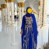 Royal blue Moroccan kaftan with gold embroidery luxury Islamic dress for weddings and formal events (2)