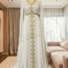 Stunning White Moroccan Kaftan Farasha Abaya with Gold Embroidery