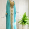 Turquoise blue Moroccan kaftan with gold embroidery, elegant Arabian gown for weddings and formal events (1)
