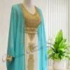 Turquoise blue Moroccan kaftan with gold embroidery, elegant Arabian gown for weddings and formal events (2)