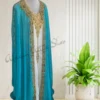 Turquoise blue Moroccan kaftan with gold embroidery, luxury Arabian dress for weddings and special occasions (1)