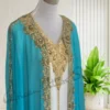 Turquoise blue Moroccan kaftan with gold embroidery, luxury Arabian dress for weddings and special occasions (2)