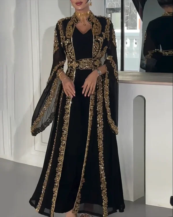 Luxury Black & Gold Hand Embellished Moroccan Kaftan (1)