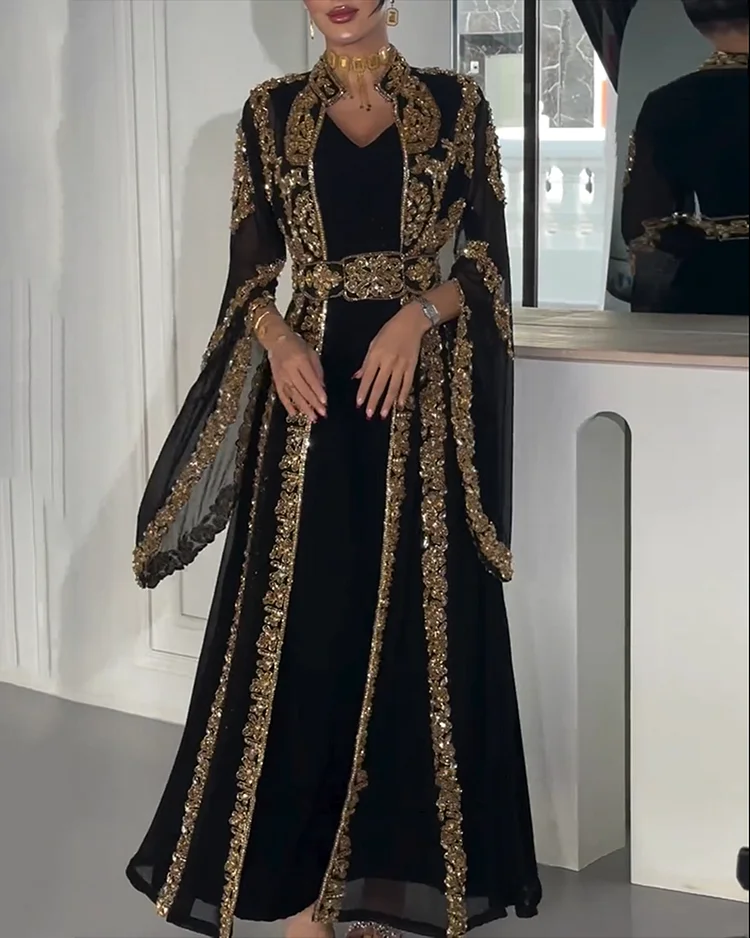 Luxury Black & Gold Hand Embellished Moroccan Kaftan (1)