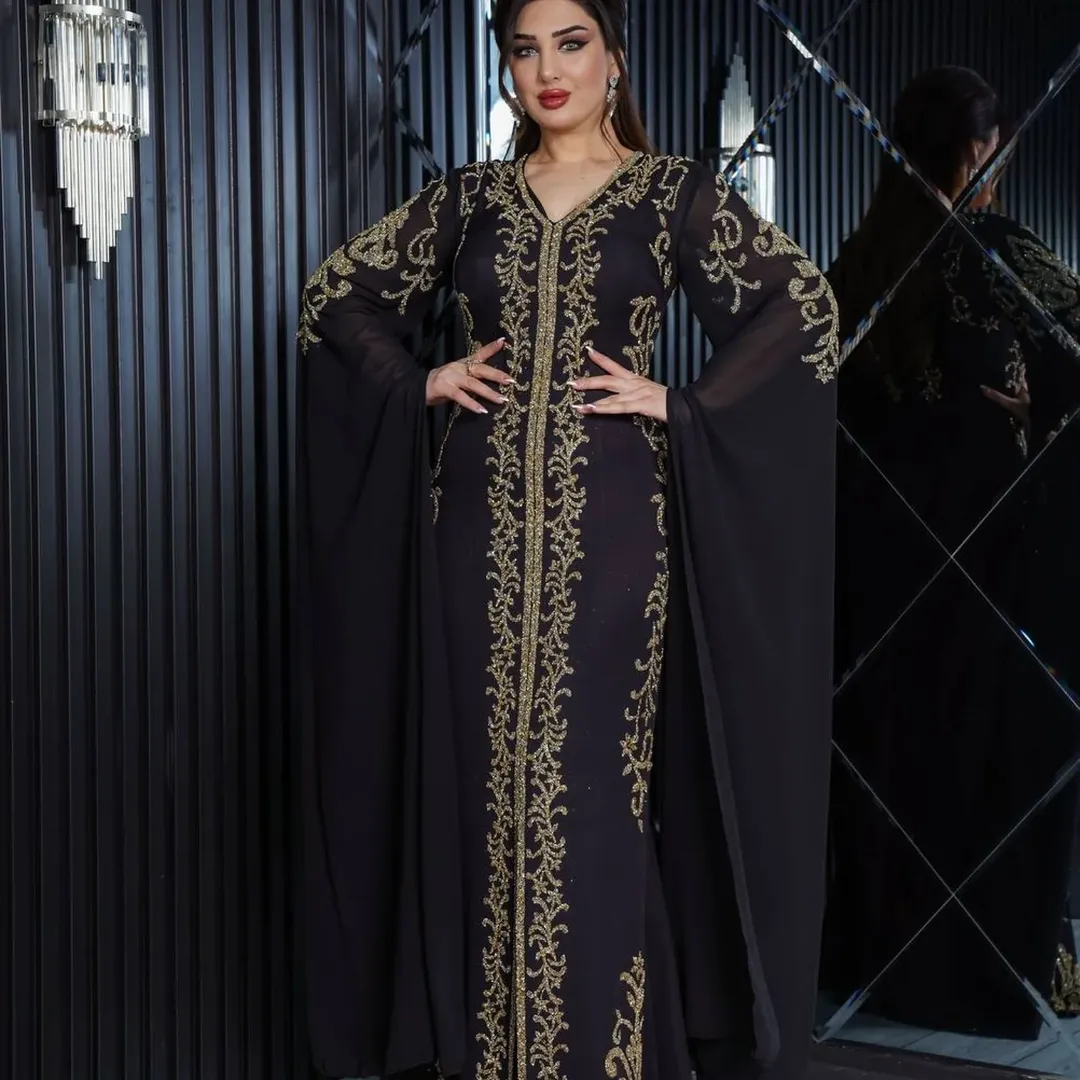 Luxury Black Kaftan Dress with Gold Embroidery – Moroccan Style Evening Gown for Women (1)