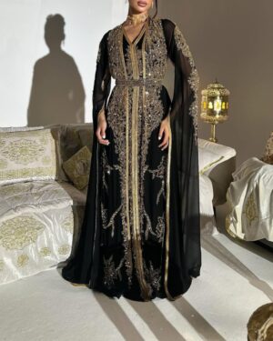 Royal Black & Gold Moroccan Kaftan Gown (1)